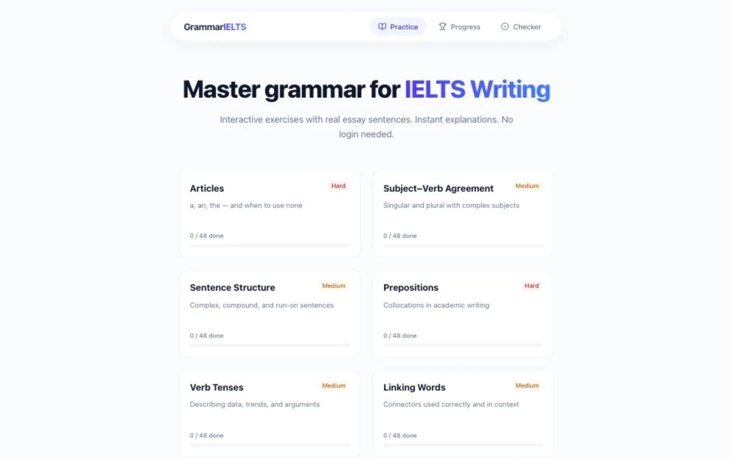 GrammarIELTS website homepage screenshot